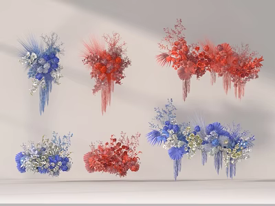 Colorful Floral Art Installation With Blue Red White Flower Arrangements And Decorative Design 3d model