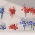 Colorful Floral Art Installation With Blue Red White Flower Arrangements And Decorative Design