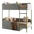 Stylish Soft Upholstered Children Bunk Bed With Golden Metal Frame Ladder And Bottom Storage Drawers
