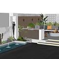 Modern Decorative Feature Wall in Rooftop Terrace With Sofa Fire Pit Steps and Green Plants