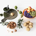 Fresh Assorted Foods With Nuts Fruits Herbs Grapes Olives And Breads