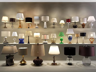 Various Modern and Classic Style Table Lamps with Different Colors Display Collection 3d model