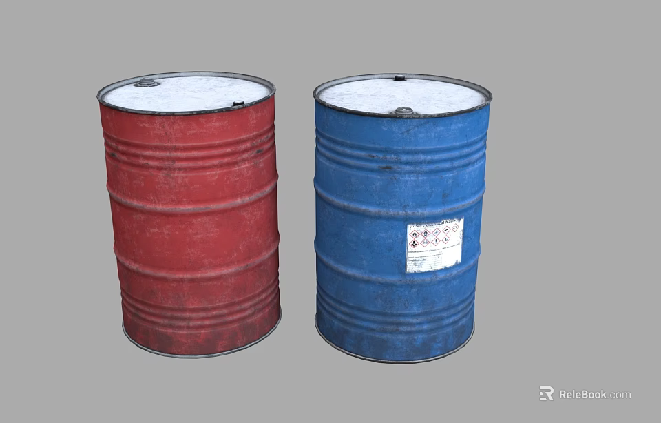 Two Red And Blue Storage Barrels With White Label For Home Use 3d model 