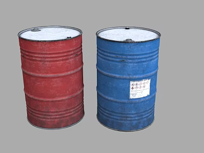 Two Red And Blue Storage Barrels With White Label For Home Use 3d model