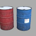 Two Red And Blue Storage Barrels With White Label For Home Use 3d model