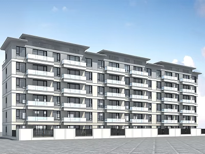 Modern Multi story Residential Building With Neat Balconies Windows And Blue Sky Background 3d model