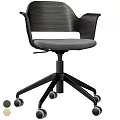 Modern Office Chair With Wooden Armrests Grey Fabric Seat And White Caster Base