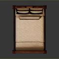 Classical Wooden Bed With Carved Headboard Footboard And Beige Bedding Pillows