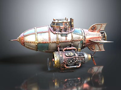 Steampunk Spacecraft Model With Metallic Details And Retro Design For Space Exploration 3d model