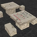 Natural Stone Chess Tables With Stools And Checkerboard Game Setup 3d model