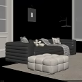 Black Sectional Sofa With Patterned Pillows Throw Blanket In Living Room Large Window Snowy View