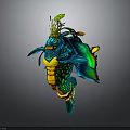 Colorful Mythical Creature Character With Blue Green Body Yellow Green Scales And Plant Head