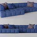 Modern Blue Sectional Sofa Featuring Modular Block Design and Accent Pillows 3d model