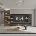 Modern Minimalist TV Background Cabinet With Glass Display Shelves And Built In Warm Ambient Lighting