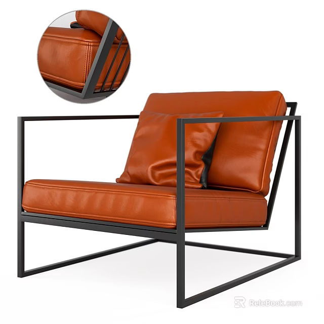 Comfortable Orange Leather Leisure Chair With Black Metal Frame And Modern Design 3d model 