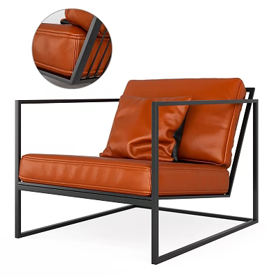 Comfortable Orange Leather Leisure Chair With Black Metal Frame And Modern Design 3d model