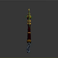 Mythical Enchanted Axe With Green Flames Yellow Red Handle And Blue Chain