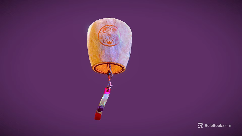 Light Colored Hanging Lantern With Floral Pattern And Decorative Tassel On Purple Background 3d model 