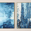 Two Blue Abstract Paintings As Modern Wall Decor For Interior Space 3d model