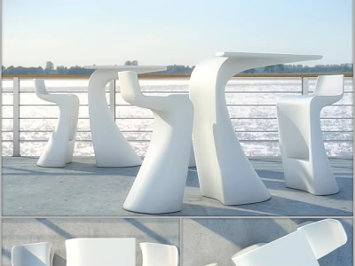 Modern White Outdoor Table with Sleek Design for Patio Balcony Water View Area 3d model