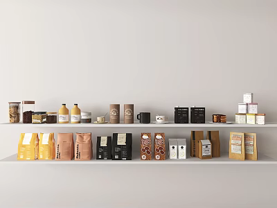 Assorted Food Products On White Shelf 3d model Assorted Food Products On White Shelf 3d model