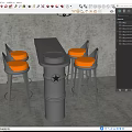 Modern Industrial Bar Counter With Metal Frame And Orange Cushioned Stools