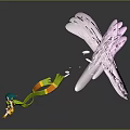 Green Animated Character With Blue Hat Orange Legs Yellow Tail And Large Pink Wing Objects