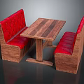 Red Upholstered Public Booth Seats With Wooden Frame And Table Top
