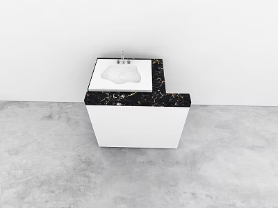 Modern Washbasin Vanity With White Cabinet Black Marble Countertop And Chrome Faucet 3d model