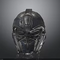 Futuristic Metallic Helmet With Armored Design Textured Surface And Detailed Faceplate