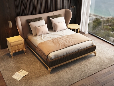 Modern background double bed high back soft bed model