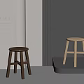 Modern Designer Wooden Stools With Dark And Light Tones In Display Setting 3d model