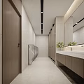 Bright Spacious Modern Public Toilet With Tidy Partitions And Elegant Hand Washing Counter