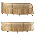 Modern L Shaped Sectional Sofa With Rattan Frame Light Gray Fabric And Striped Cushions