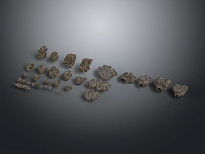 Wood And Stone Materials With Various Shapes And Sizes Arranged Against Gray Background 3d model