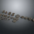 Wood And Stone Materials With Various Shapes And Sizes Arranged Against Gray Background