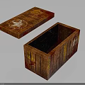 Vintage Wooden Storage Box With Open Lid And Wood Grain Details