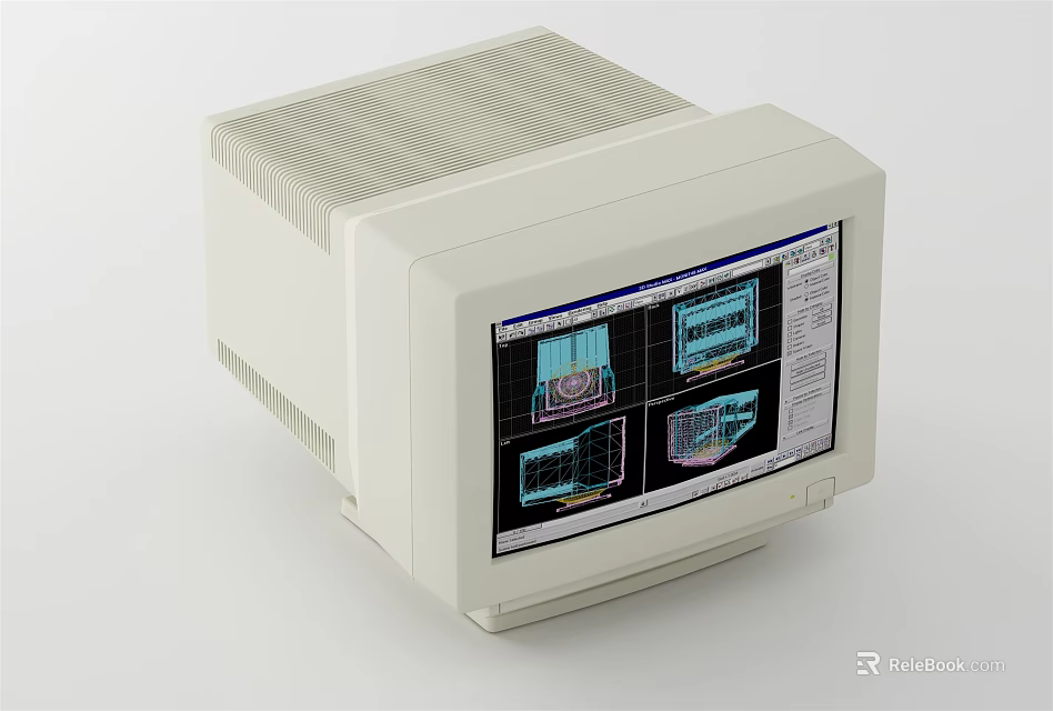Old Style White Computer Monitor Screen Showing Multiple Design Graphics Windows 3d model 