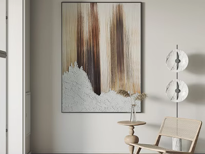 Modern Room Interior With Abstract Painting Wooden Chair Small Table And Lamp 3d model