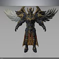 Mythical Armored Warrior With Angelic Wings And Ornate Gold Blue Red Accents