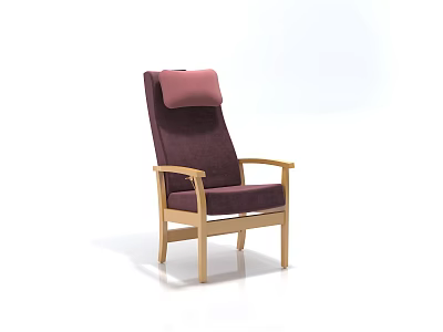 Comfortable Recliner Chair With Wooden Frame Purple Cushion And Pink Headrest 3d model