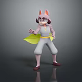 Animated Game Character With Pink Ears White Outfit Yellow Belt Green Leaf Standing Pose