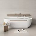Modern Bathtubs In Elegant Bathroom With Side Tables And Slippers