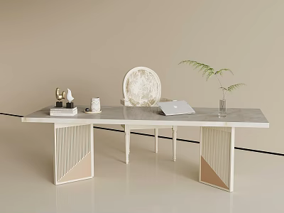 Modern Light Luxury Marble Top Home Office Desk With Classic Upholstered Chair And Exquisite Decorations 3d model