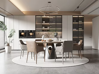 Restaurant Dining Table Chair Round Dining Table Dining Chair Single Chair Wine Cabinet Decorative Cabinet 3d model