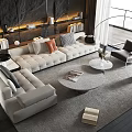 Modern Sectional Sofa And Coffee Table Combination With Pillows Round Tables And Rug
