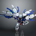 Blue White Armored Mech Robot Action Figure With Glowing Green Wings And Sword