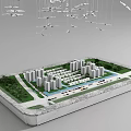 Commercial Equipment Architectural Model Featuring White Buildings Green Spaces And Hanging Elements