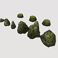 Natural Stone and Wood Decorative Elements with Mossy Textures and Different Sizes 3d model