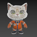 Cute Cartoon Cat Wearing Orange Astronaut Suit With Big Green Eyes and Black Background